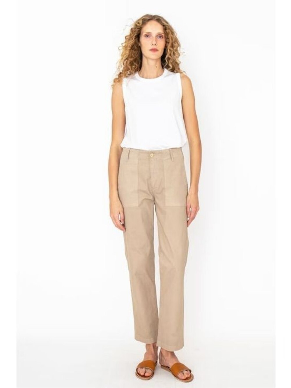 NWT Kule The City Pant Sand Khaki Straight Leg Mid Rise Patch Pockets Sz 0 Fall
